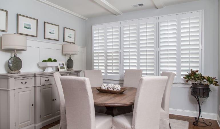  Plantation shutters in a New York City dining room.